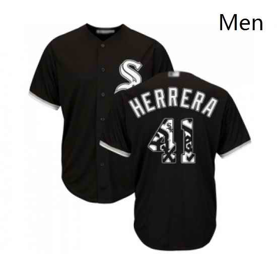Mens Chicago White Sox 41 Kelvin Herrera Authentic Black Team Logo Fashion Cool Base Baseball Jersey